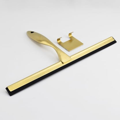 OPERNEE Shower Squeegee with Self Adhesive Hook, 10 Inches Stainless Steel Squeegee Cleaner, All-Purpose Window Scraper for Bathroom Doors, Mirror, Windows and Car Glass, Brushed Gold