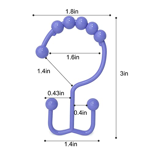 Shower Curtain Hooks, Goowin Shower Curtain Rings, Stainless Steel Shower Curtain Hooks Rust Proof Free Sliding Double Shower Hooks for Curtain, Shower Curtains & Liners (Purple) - color: Purple