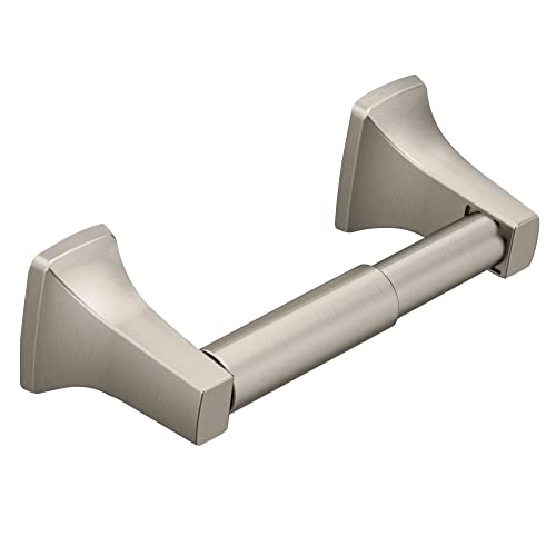 Moen Contemporary Brushed Nickel Toilet Paper Holder, Modern Wall Mounted Toilet Roll Holder, P5050BN - size: 1 Count (Pack of 1)