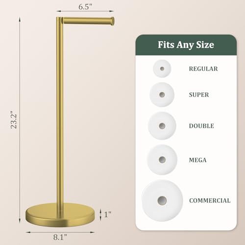 Brushed Gold Toilet Paper Holder Stand Free Standing Tissue Roll Holder | Freestanding Toilet Paper Stand Storage for Bathroom 304 Stainless Steel Rustproof for 4 Rolls(Fits All Rolls) by Evolvegoods - color: Brushed Gold