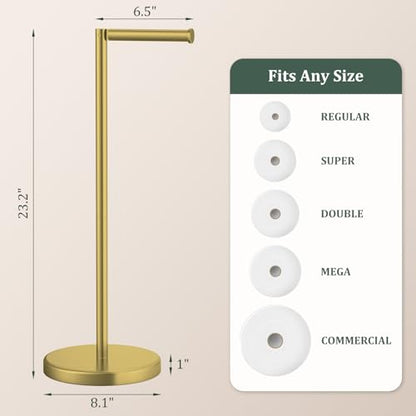 Brushed Gold Toilet Paper Holder Stand Free Standing Tissue Roll Holder | Freestanding Toilet Paper Stand Storage for Bathroom 304 Stainless Steel Rustproof for 4 Rolls(Fits All Rolls) by Evolvegoods - color: Brushed Gold