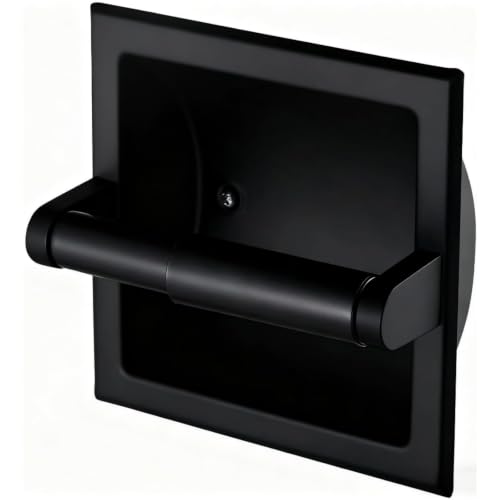 Recessed Toilet Paper Holder, Stainless Steel Toilet Paper Roll Holder | Tissue Dispenser Wall Mount for Bathroom Space Saving Design with Mounting Bracket - color: Black