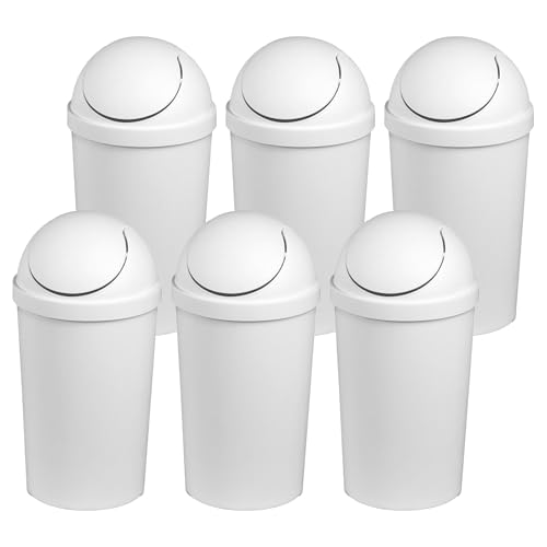 Sterilite 3 Gallon Round SwingTop Wastebasket with Lid, Small Plastic Trash Can for the Bathroom, Bedroom, Dorm or Home Office, White, 6-Pack | Sleek Round Profile Modern Garbage Bin for Kitchen, Bathroom, Garage and Workspace