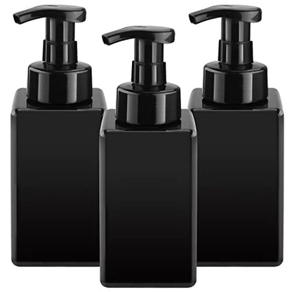 3 Pack 15oz/450ml Foaming Soap Dispenser Plastic Foam Pump Bottle Refillable Liquid Soap Container for Shampoo Body Hand Wash Bathroom Kitchen Sink - Black