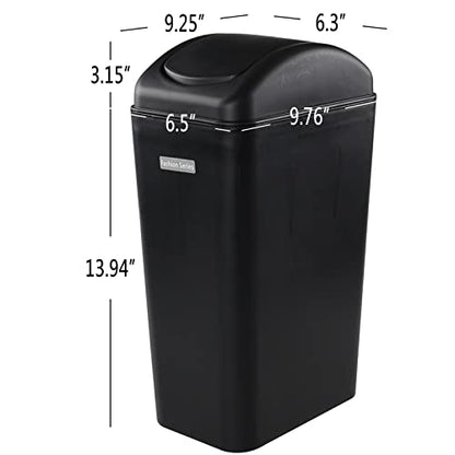 3.5 Gallons Black Plastic Swing Lid Trash Can, 2 Pack | Slim Garage Trash Can Swing Top