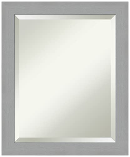 Amanti Art Silver Bathroom Mirror for Over Sink, 23x19 Brushed Nickel Rectangle Vanity Mirror, Small Modern Frame, Hangs Horizonally and Vertically, Bathroom Wall Decor, Beveled Edge - color: Brushed Nickel V1, size: 23"L x 19"W