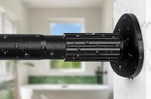 Tension Curtain Rod 51-86 Inch, Curtain Rod No Drilling for Window or Bathroom Closet, Outdoor Curtain Rods for Patio Tension Rod, Easy to Install, Never Rust, Rod Diameter 1.26 Inches - Black - color: Black, size: 51''-86''