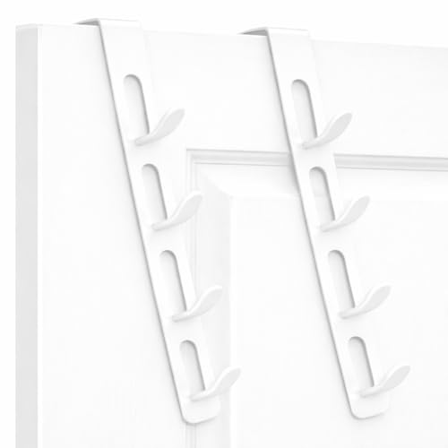 Dependable Industries inc. Essentials 2 Pack Over The Door Hooks 4 Hook Vertical Rack Heavy Duty Steel No Tools Required Fits Most Doors White - color: White