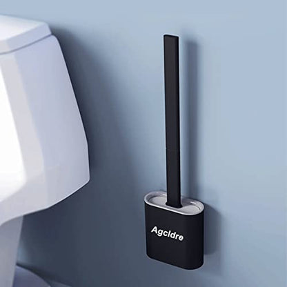 Toilet Brush with Holder Silicone Toilet Brush and Cleaning Brush for Household Bathroom Toliet Brush Set (White,Black) - color: White,black