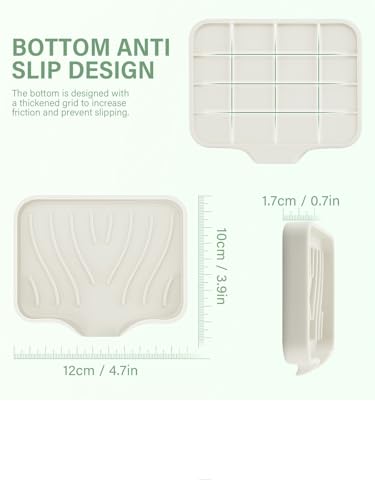 2PCS Self Draining Soap Holder,Silicone Soap Dish,Suitable for Kitchen,Bathroom,Shower,Bath Tub,Soap Container（Beige） - color: Beige