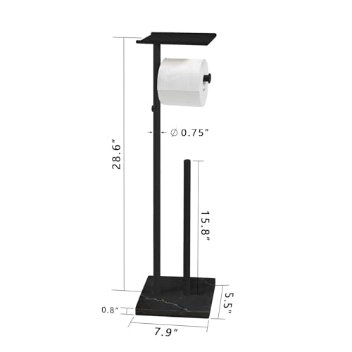GZILA Toilet Paper Holder Stand with Shelf, Marble Base Free Standing Toilet Paper Double Roll Holder Dispenser, SUS 304 Stainless Steel Storages 5 Reserve Rolls Matte Black - color: Matte Black - 2 Dispensers