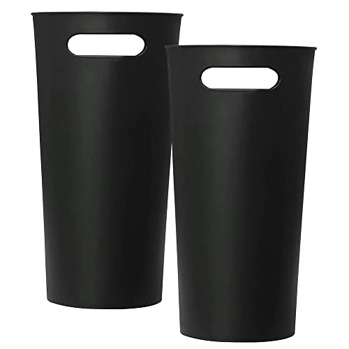 ROYFACC Small Trash Can Plastic Bathroom Wastebasket 3.2 Gallon Slim Garbage Container Bin with Handle for Home Kitchen Bathroom Bedroom Office, 2 Pack (Black) - color: Black
