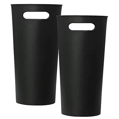 ROYFACC Small Trash Can Plastic Bathroom Wastebasket 3.2 Gallon Slim Garbage Container Bin with Handle for Home Kitchen Bathroom Bedroom Office, 2 Pack (Black) - color: Black