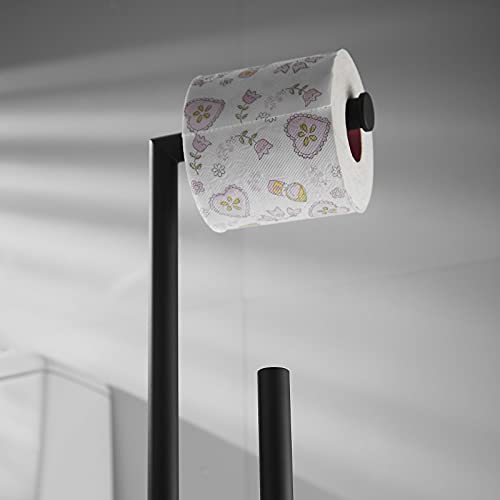 Toilet Paper Roll Holder Stand, NEWRAIN Bathroom Free Standing Toilet Tissue Paper Roll Holder Stand with Reserve Function,Matte Black - color: Matte Black
