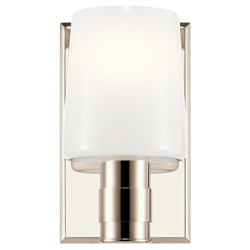 Kichler Adani 8.5" 1-Light Wall Sconce Light, Polished Nickel | Opal glass creates soft ambient lighting for bathrooms, kitchens, bedrooms and hallways, 55174PN - color: Polished Nickel, size: 8.5"