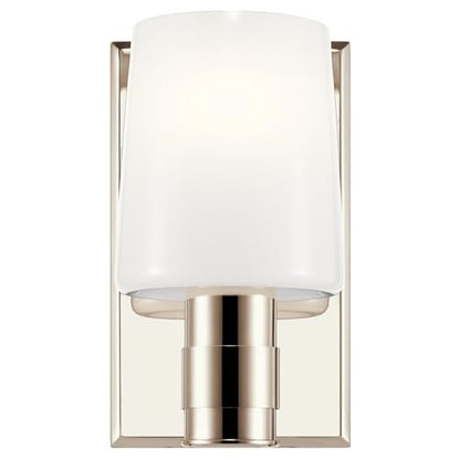 Kichler Adani 8.5" 1-Light Wall Sconce Light, Polished Nickel | Opal glass creates soft ambient lighting for bathrooms, kitchens, bedrooms and hallways, 55174PN - color: Polished Nickel, size: 8.5"
