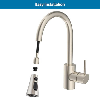 Kitchen Faucet Head Replacement with 15 Adapter Kit, Brushed Nickel | Compatible with American Standard/Kohler/Moen/Delta Faucets, 3 Function Pull Down Sink Faucet Spray Head