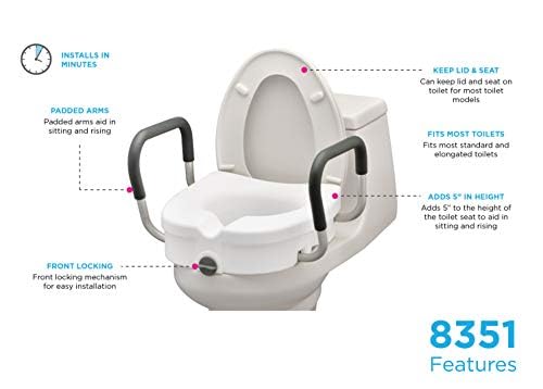 NOVA Toilet Seat Riser with Arms – Adds 5” Height, Raised Toilet Seat with ON/Off Front Lock, Adjustable & Removable Padded Arms (17.75”–20”), 300 lb Capacity, Safety Aid for Seniors - style: With Arm