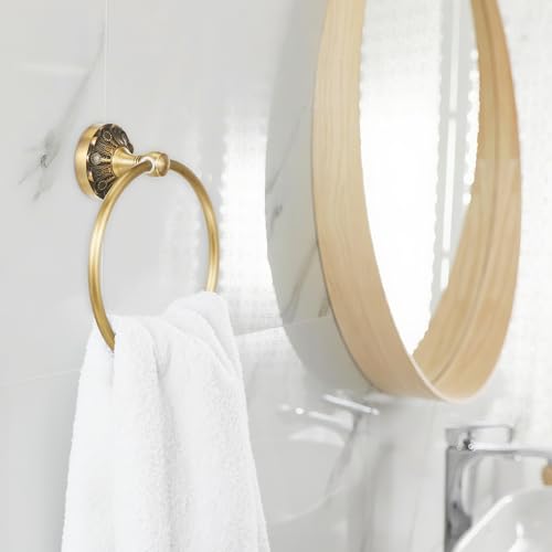 2 Pieces Set Antique Brass Toilet Paper Holder Retro Brass Hand Towel Ring Tissue Roll Paper Hanger Bathroom Hardware Wall Mounted Vintage Bathroom Accessories (Round) - style: Round