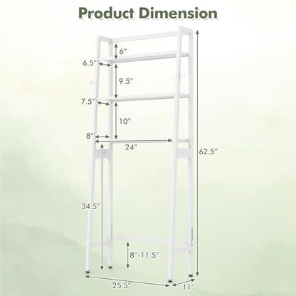 Giantex Over The Toilet Storage, 3-Tier Freestanding Bathroom Space Saver with 2 Hooks, Toilet Paper Holder & Adjustable Bottom Bar, Metal Over Toilet Bathroom Organizer for Restroom, Laundry (White) - color: White