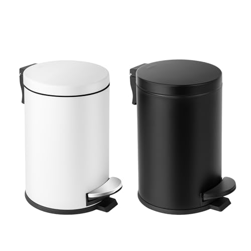 Cesun Small Round Bathroom Trash Can with Lid Soft Close, 1.2 Gal, Black | Removable Inner Bucket, Stainless Steel Garbage Can for Bedroom/Office, Hands-Free Step Pedal, Fingerprint-Resistant - color: Matte Black