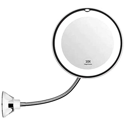 10X Magnifying Mirror with Light,Makeup Mirror with LED Light and Suction Cup,Flexible Gooseneck Make Up with Lights and Magnification for Travel Home Bathroom Vanity (White)