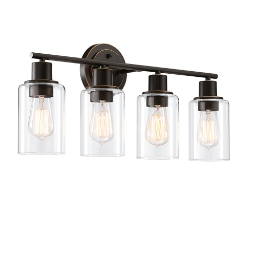 4-Light Oil Rubbed Bronze Bathroom Lighting Fixtures Over Mirror 4-Light Bathroom Vanity Light Oil Rubbed Bronze Vanity Wall Sconce Over Sink - color: Oil-Rubbed Bronze, size: 4-Light