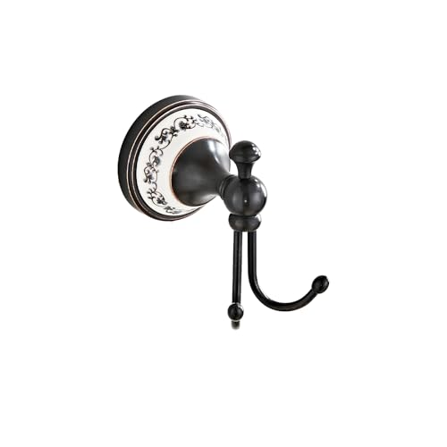 Black Bronze Brass Bath Towel Hooks Wall Mounted Bathroom Clothes Hook, Antique Brass Horn Shape Curved Towel Hooks - color: Black, size: Clothes Hook