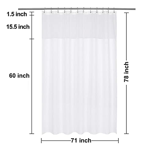 N&Y HOME Long Waffle Weave Shower Curtain with Snap-in Liner 71x78, White | 12 Hooks & Snap on Fabric Liner, Washable, Mesh Window, Hotel Style, 78 inches Length Shower Curtain Set for Bathroom - color: White, size: 71"W x 78"L (Pack of 1)