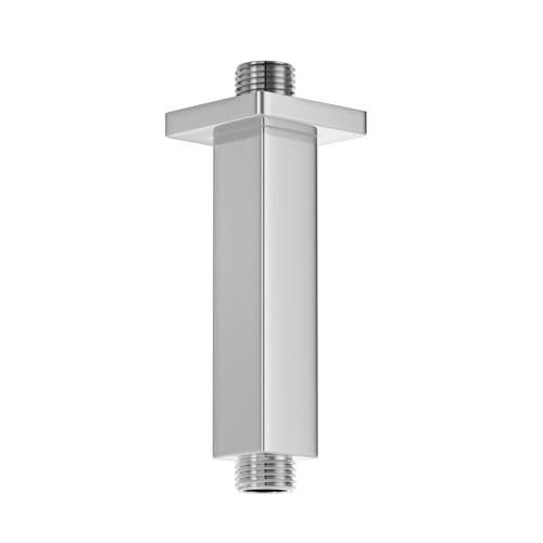 Chrome Shower Arm with Flange, 4 inch, Short | Universal Replacement Part for Ceiling-Mounted Square Straight Shower Head Extension Arm Pipe, Stainless Steel - color: Chrome