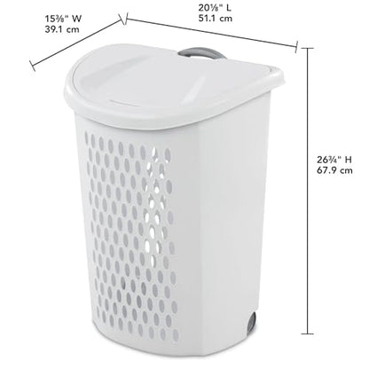 Plastic Laundry Hamper, Adult-Sized White Clothes Basket with Wheels, Large White Plastic Clothes Basket for Home, Dorm or Laundry Room