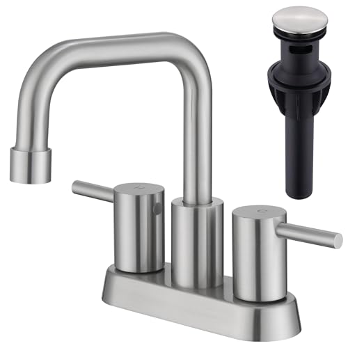 Brushed Nickel Bathroom Sink Faucet 2 Handle, 2 or 3 Hole 4 Inch Centerset Stainless Steel Bathroom Faucets with Pop up Drain, Vanity Faucet for Bathroom, Restroom, Rv, AML-21751-BN - color: Brushed Nickel