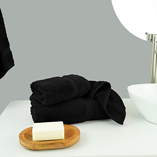 Chakir Turkish Linens Personalized 3 Piece Towel Set, 100% Cotton Luxury Turkish Towels for Bathroom, Soft Absorbent Towel Set with Bath Towel Hand Towel and Washcloth, Black - color: Black