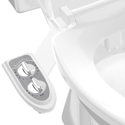 Aünsffer Bidet Attchment for Toilet Grey, Cold Water No-Electric, 3 Wash Modes [Frontal Wash + Rear Wash + Self-Cleaning]，Dual Nozzles Water Pressure Adjustable, Grey - color: Gray