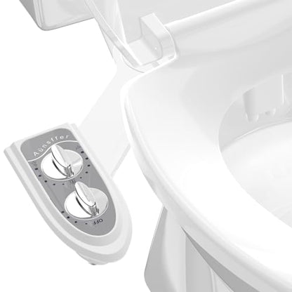 Aünsffer Bidet Attchment for Toilet Grey, Cold Water No-Electric, 3 Wash Modes [Frontal Wash + Rear Wash + Self-Cleaning]，Dual Nozzles Water Pressure Adjustable, Grey - color: Gray