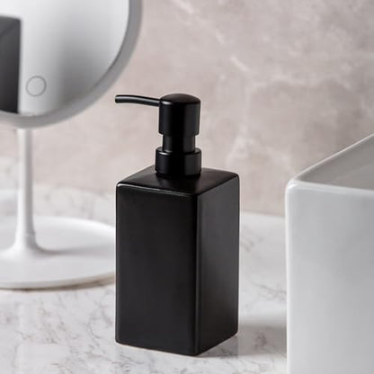 Lotion Dispenser Matte Soap Dispenser Ceramic Lotion for Bathroom Countertop Dish Soap Pump - color: Matte Black, size: Square