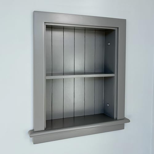 14x18 Aiden Recessed Wall Niche Medicine Cabinet Replacement, in The Wall Bathroom Cabinet Insert Shelf/Shelves, Made in North America, Real Wood, NO MDF, Beadboard, Dark Gray - color: Dark Gray, size: 14x18