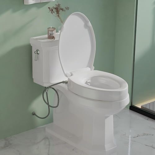 Bidet Toilet Seat Non Electric, Elongated Raised Toilet Bidet Seat with Dual Nozzles, Self Cleaning, Soft Close Lid, Rear and Feminine Washing for Seniors Adults - style: Raised Bidet Toilet Seat