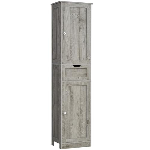 Iwell 67" Tall Bathroom Cabinet with Adjustable Shelves & 1 Drawer, Storage Cabinet with 2 Doors, Narrow Tall Cabinet, Floor Cabinet for Bathroom, Living Room, Home Office, Grey - color: Grey