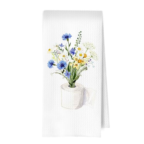 Cottage Core Bathroom Decor - Botanical Blue Wildflower Waffle Hand Towels for Bathroom Decor, 16×24 Inches - color: Towel- 12