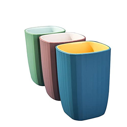 Tumbler Cup Toothbrush Cup 300ml, Unforgettable Bathroom Toothbrush Holder Mouthwash Cup, Toothbrush Storage Box, Eco-Friendly Plastic Drink Cup, 3PCS (3 Colors) (Blue & Fuchsia & Green)