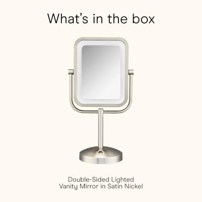 Conair Lighted Makeup Mirror, LED Vanity Mirror, 1X/8X Magnifying Mirror, Battery Operated in Brushed Nickel - style: Brushed Nickel 1X/8X Magnification