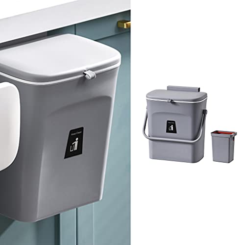 Hanging Trash Bin Wall Mounted Waste Bin Gargabe Waste Can for Bathroom Kitchen (Grey with Handle) - color: Grey With Handle
