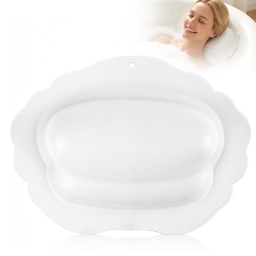 Bath Pillow for Tub, Inflatable Silicone Bathtub Pillow for Head & Neck Support, Adjustable 0-2.3" Height, 7 Strong Suction Cups, Waterproof, Quick-Drying, Luxury Spa Gifts (White)