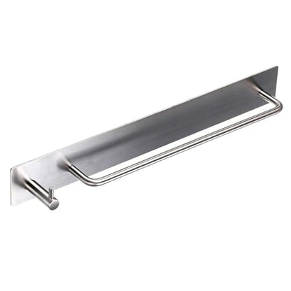 Sumnacon Towel Bar Rack with Hook, 13.38 Inch 3M Self Adhesive Stainless Steel Towel Holder Organizer for Bathroom Kitchen Bedroom, Brushed Finish (Towel Rack with Hook)