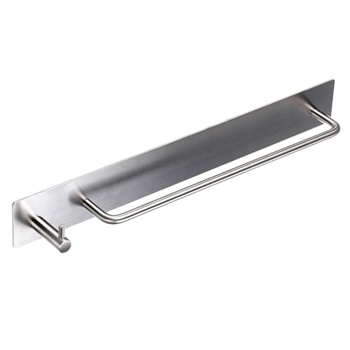 Sumnacon Towel Bar Rack with Hook, 13.38 Inch 3M Self Adhesive Stainless Steel Towel Holder Organizer for Bathroom Kitchen Bedroom, Brushed Finish (Towel Rack with Hook)