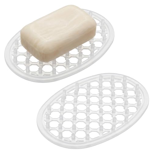 2Pcs Silicone Soap Dish, Self Draining Soap Holder, Non-Slip Soaps Saver | Silicone Soap Holder for Kitchen Bathroom Shower Counter, Keep Soaps Bars Dry Clean