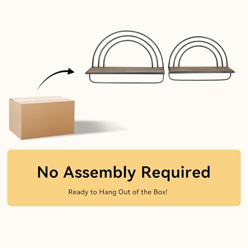 Oakrain Black Wall Shelf with Arched Metal Frame, Set of 2, 13"&16" | Rustic Wood Floating Shelves, Farmhouse Towel Rack for Bathroom, Entryway, Living Room, Bedroom - color: Black