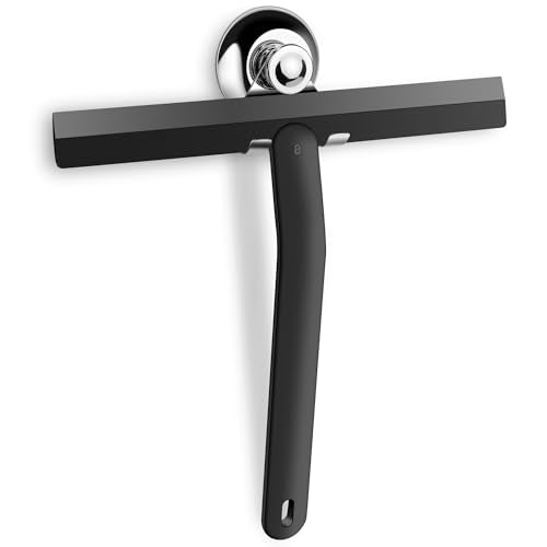 Shower Squeegee Black Set with Holder, 28 cm Wide Silicone Squeegee for Shower Screen Squeegee, Bathroom Window Squeegee with Stainless Steel Core, Suction Cup Holder for Bathroom Peel Off - size: 23cm