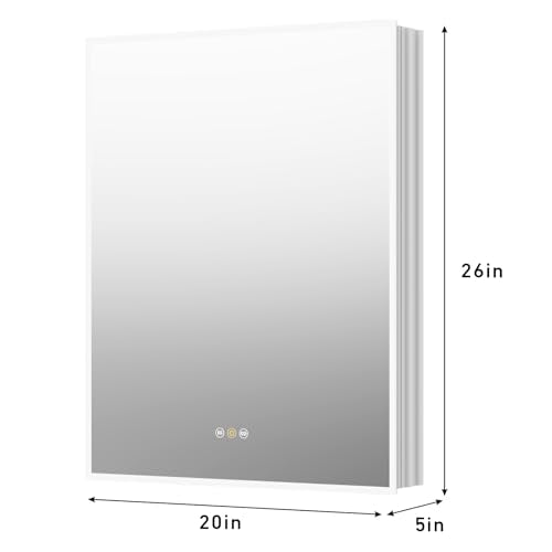 Recessed Medicine Cabinet with Mirror 20"x26" Medicine Cabinet Mirror | Lighted Medicine Cabinet, Bathroom Medicine Cabinet with Mirror, Adjustable Shelves, Defogger, Outlets, USB, Dimmable - size: 20"x26"